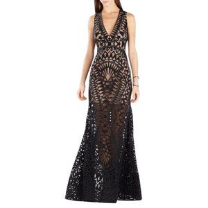 BCBG MAX AZRIA MARANDA burnout lace MAXI DRESS GOWN $750 aj